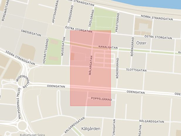 Karta som med röd fyrkant ramar in Målargatan, Jönköping, Jönköpings län