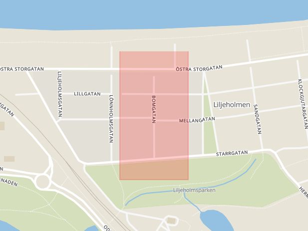 Karta som med röd fyrkant ramar in Bomgatan, Jönköping, Jönköpings län
