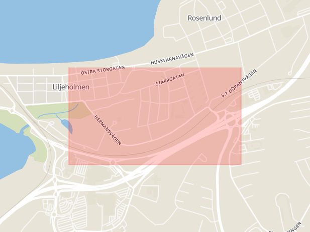 Karta som med röd fyrkant ramar in Hermansvägen, Jönköping, Jönköpings län