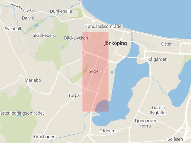 Karta som med röd fyrkant ramar in Klostergatan, Jönköping, Jönköpings län