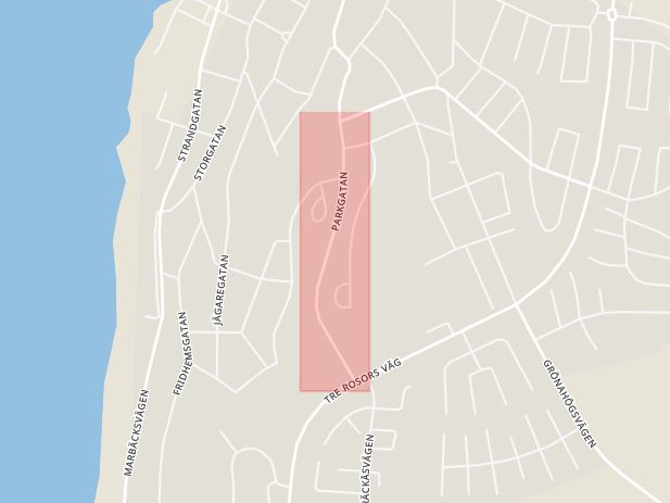 Karta som med röd fyrkant ramar in Parkgatan, Ulricehamn, Västra Götalands län