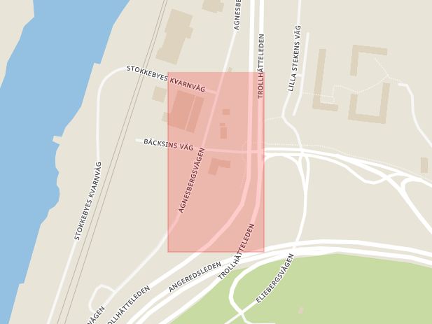 Karta som med röd fyrkant ramar in Göteborg, Blidvädersgatan, Mölndal, Östergårdsgatan, Borås, Åsvägen, Boda, Agnesbergsmotet, Västra Götalands län