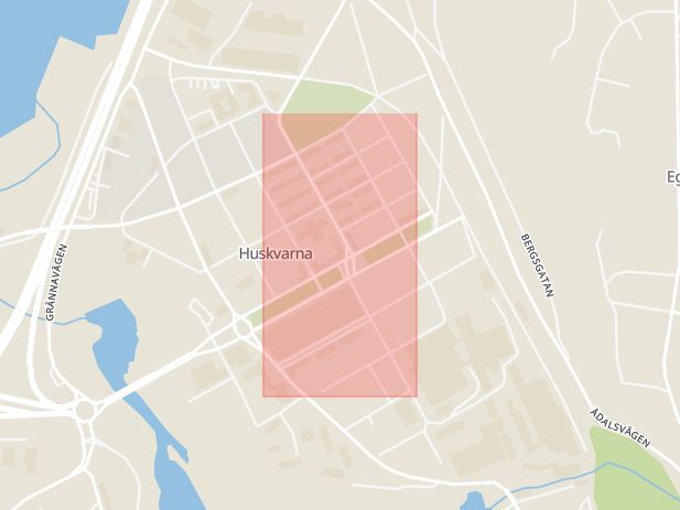 Karta som med röd fyrkant ramar in Drottninggatan, Huskvarna, Jönköping, Jönköpings län