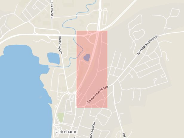 Karta som med röd fyrkant ramar in Ulricehamn, Lindängsvägen, Västra Götalands län