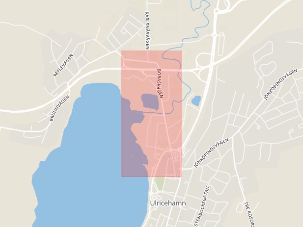 Karta som med röd fyrkant ramar in Boråsvägen, Ulricehamn, Västra Götalands län