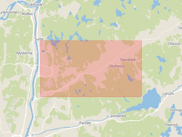 Karta som med röd fyrkant ramar in Gråbovägen, Björsared, Göteborg, Västra Götalands län