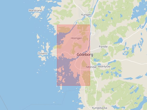Karta som med röd fyrkant ramar in Torslandavägen, Syrhålamotet, Göteborg, Västra Götalands län