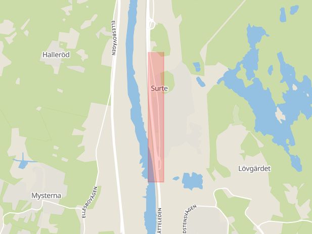 Karta som med röd fyrkant ramar in Göteborgsvägen, Ale, Västra Götalands län