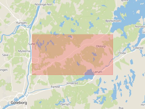 Karta som med röd fyrkant ramar in Gråbovägen, Stora Torget, Karlstorpsvägen, Kungsgatan, Utby, Västra götalands län, Västra Götalands län