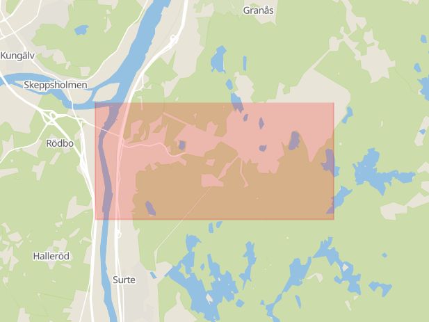 Karta som med röd fyrkant ramar in Bohus, Ale, Västra Götalands län
