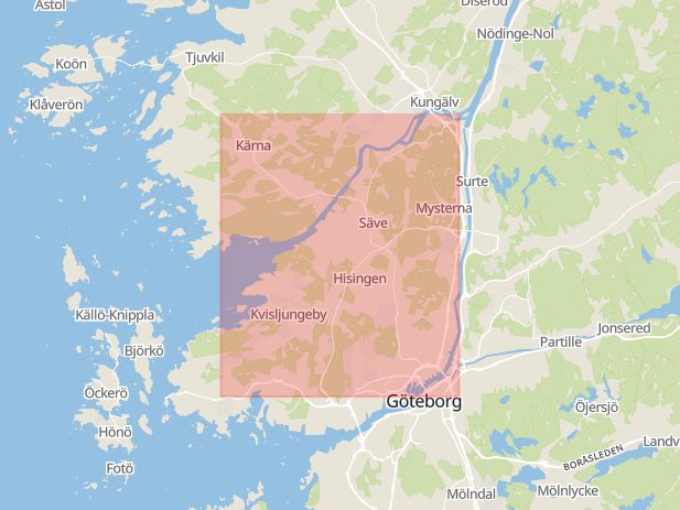 Karta som med röd fyrkant ramar in Kongahällavägen, Göteborg, Västra Götalands län