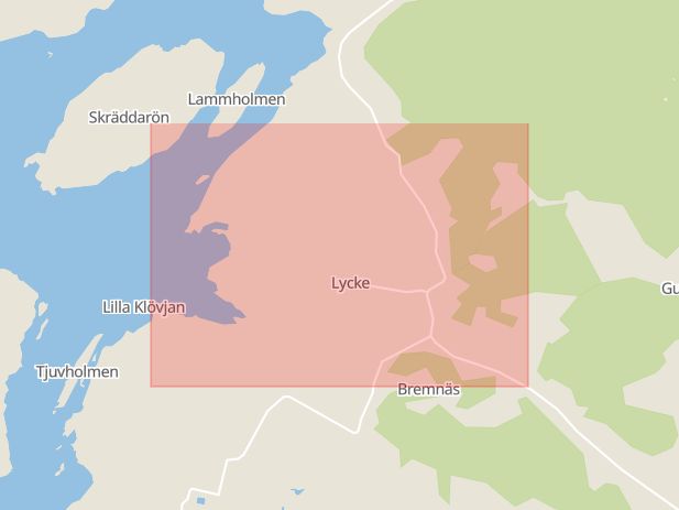 Karta som med röd fyrkant ramar in Lycke, Tummen, Kungälv, Västra Götalands län