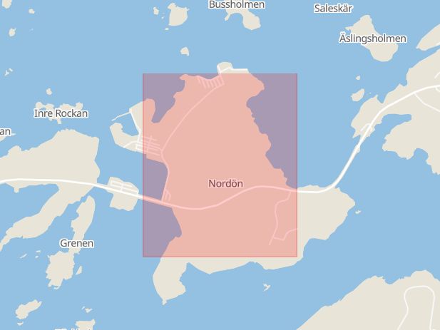 Karta som med röd fyrkant ramar in Tjuvkil, Nordön, Kungälv, Västra Götalands län