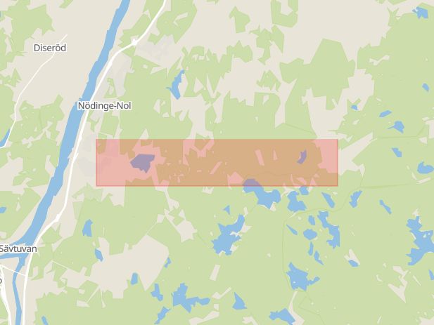 Karta som med röd fyrkant ramar in Gamla Kilandavägen, Ale, Västra Götalands län
