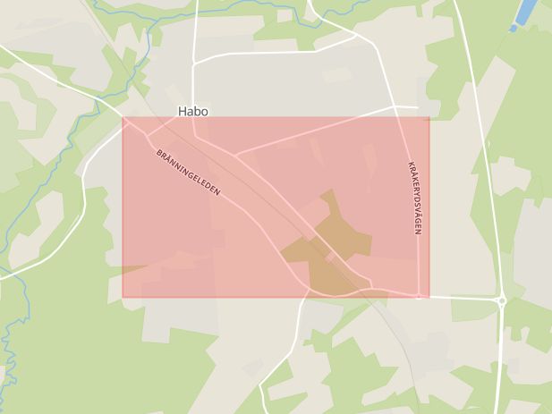 Karta som med röd fyrkant ramar in Habo, Bränningeleden, Jönköpings län