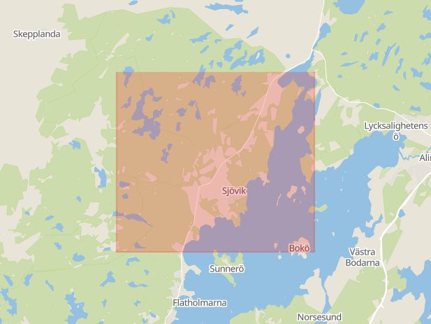 Karta som med röd fyrkant ramar in Sjövik, Alingsås, Västra Götalands län