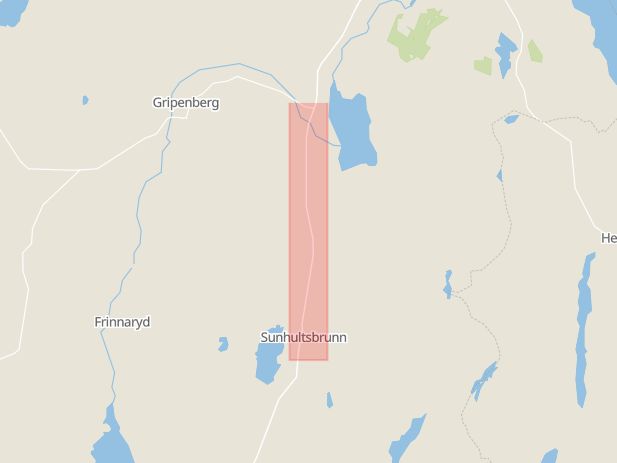 Karta som med röd fyrkant ramar in Sunhultsbrunn, Tranåsvägen, Aneby, Jönköpings län
