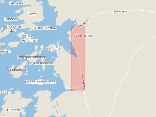Karta som med röd fyrkant ramar in Skärhamn, Hamngatan, Tjörn, Västra Götalands län