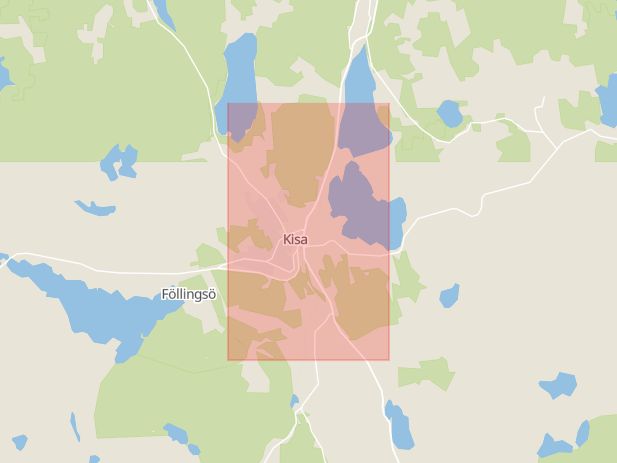 Karta som med röd fyrkant ramar in Kisa, Kinda Kommun, Kinda, Östergötlands län