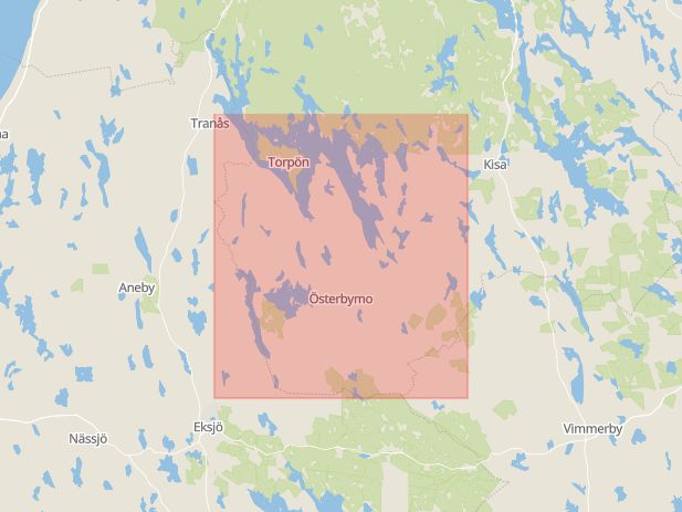 Karta som med röd fyrkant ramar in Jaktstuga, Ydre, Östergötlands län