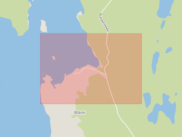 Karta som med röd fyrkant ramar in Blåvik, Boxholm, Östergötlands län