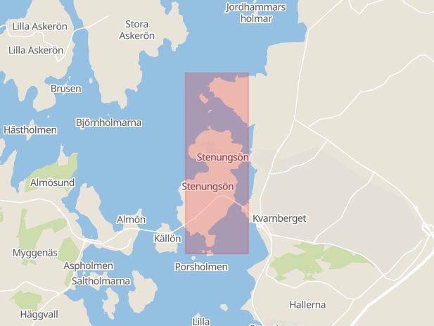 Karta som med röd fyrkant ramar in Stenungsön, Stenungsund, Västra Götalands län