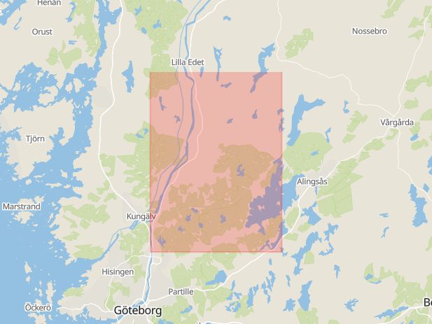 Karta som med röd fyrkant ramar in Ale, Västra Götalands län