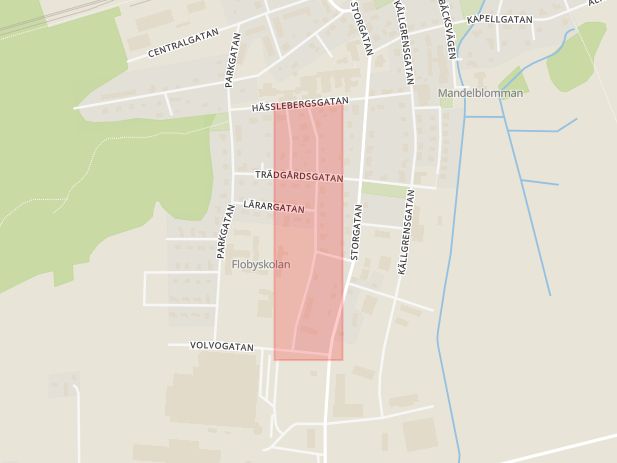 Karta som med röd fyrkant ramar in Floby, Kungsgatan, Falköping, Västra Götalands län