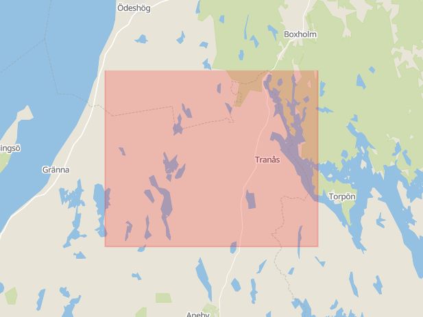 Karta som med röd fyrkant ramar in Tranås Kommun, Klevshult, Jönköpings Kommun, Jönköpings län