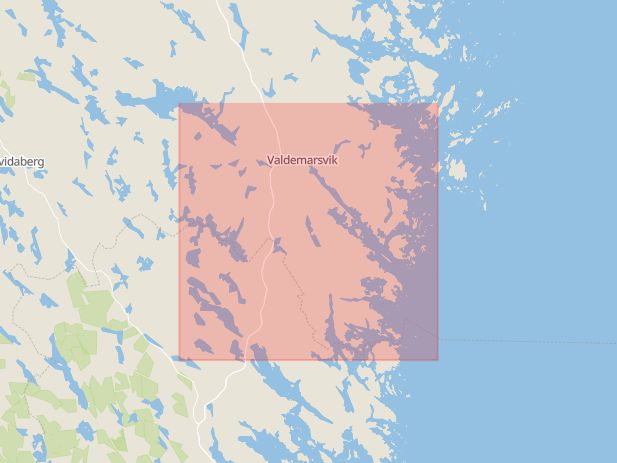 Karta som med röd fyrkant ramar in Valdemarsvik, Åtvidabergs Kommun, Åtvidaberg