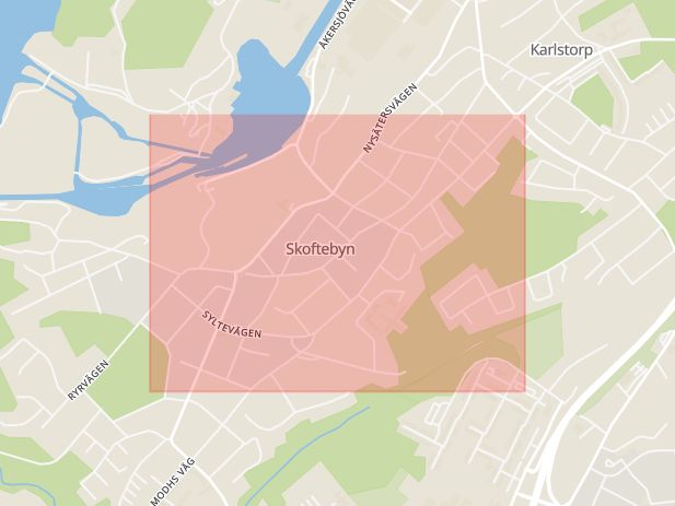 Karta som med röd fyrkant ramar in Göteborg, Kristinelundsgatan, Heden, Trollhättan, Sädesbingen, Syltevägen, Västra Götalands län