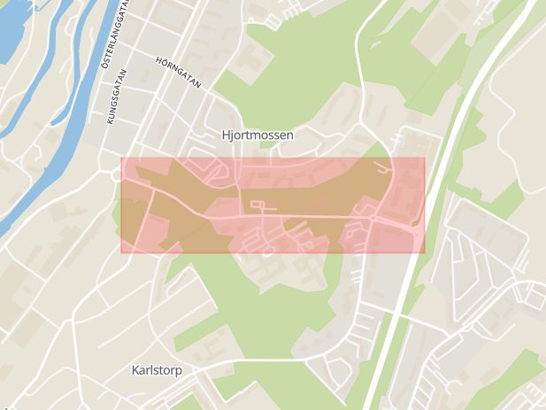 Karta som med röd fyrkant ramar in Hjortmossen, Lasarettsvägen, Trollhättan, Västra Götalands län
