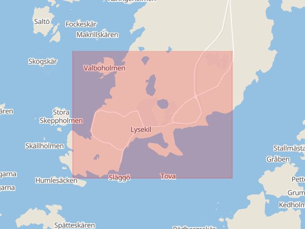 Karta som med röd fyrkant ramar in Södra Hamnen, Kallbadhuset, Lysekil, Västra Götalands län