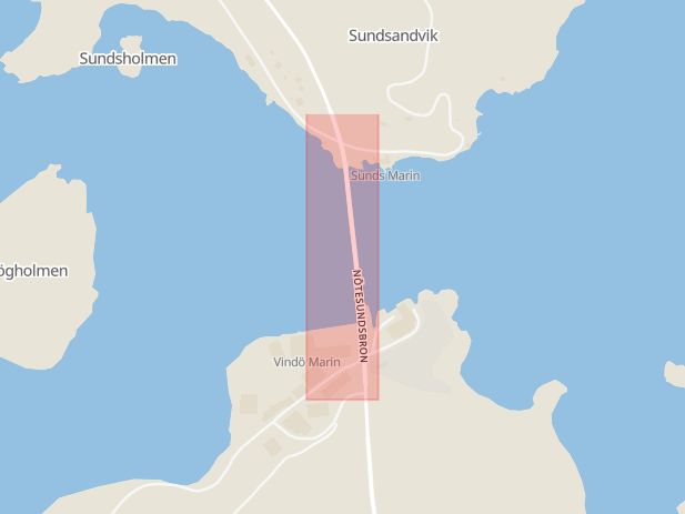 Karta som med röd fyrkant ramar in Vindöbron, Henån, Västra Götalands län