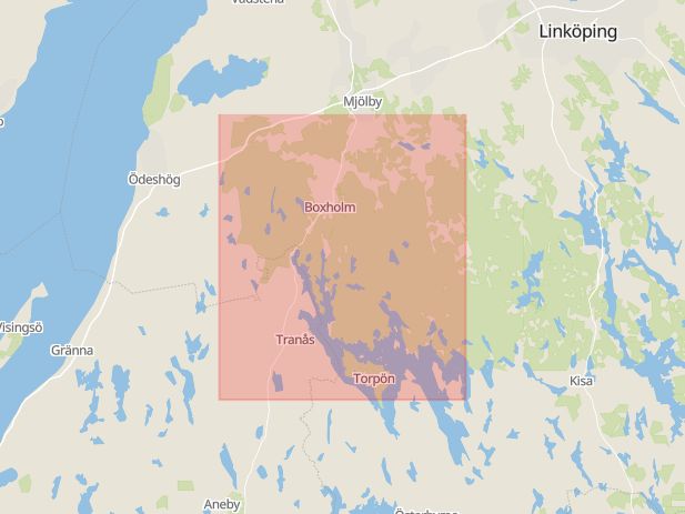 Karta som med röd fyrkant ramar in Boxholm, Östergötlands län