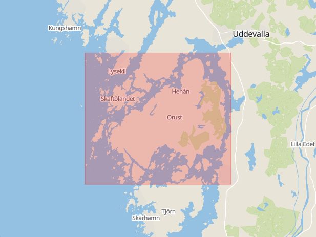 Karta som med röd fyrkant ramar in Ryggen, Orust, Västra Götalands län