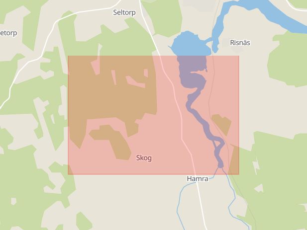 Karta som med röd fyrkant ramar in Hamra, Gamla Vägen, Linköping, Östergötlands län