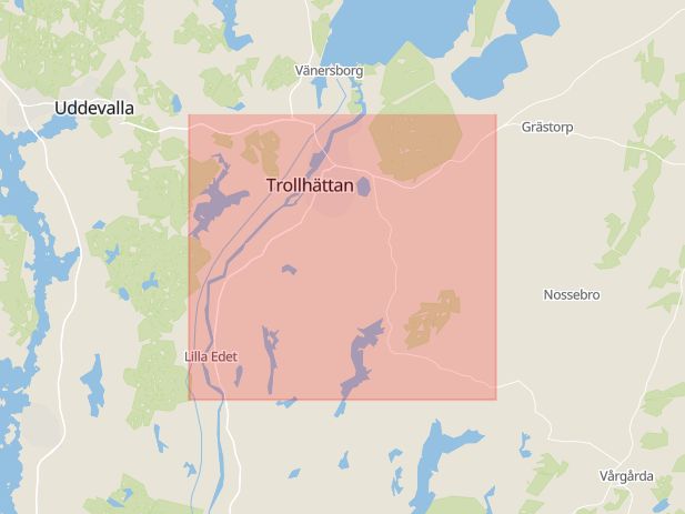 Karta som med röd fyrkant ramar in Trollhättan, Hjortmossegatan, Tranemo, Västra Götalands län