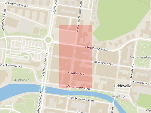 Karta som med röd fyrkant ramar in Norra Drottninggatan, Fitness, Uddevalla, Västra Götalands län