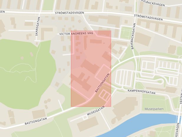 Karta som med röd fyrkant ramar in Bastionsgatan, Lidl, Uddevalla, Västra Götalands län