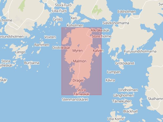 Karta som med röd fyrkant ramar in Malmön, Smögen, Sotenäs, Västra Götalands län