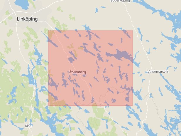 Karta som med röd fyrkant ramar in Hästkullen, Åtvidaberg, Östergötlands län