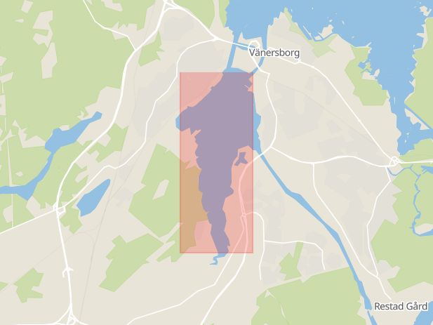 Karta som med röd fyrkant ramar in Vassbotten, Vänersborg, Västra Götalands län