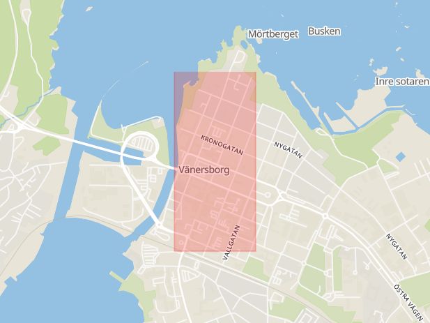 Karta som med röd fyrkant ramar in Edsgatan, Sjöbergs, Vänersborg, Västra Götalands län