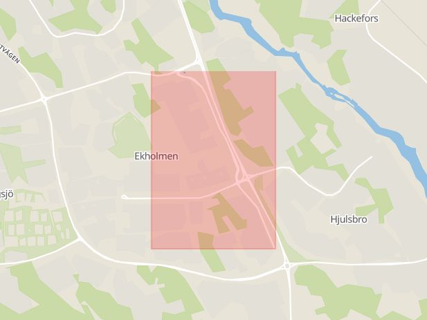 Karta som med röd fyrkant ramar in Ekholmen, Järdalavägen, Linköping, Östergötlands län