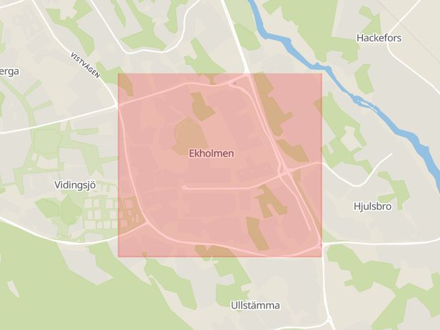 Karta som med röd fyrkant ramar in Ekholmen, Linköping, Östergötlands län