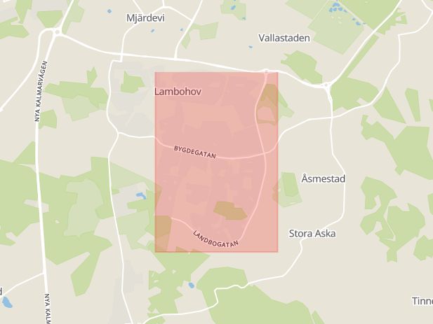 Karta som med röd fyrkant ramar in Lambohov, Landbogatan, Linköping, Östergötlands län