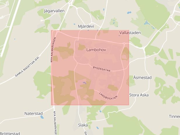 Karta som med röd fyrkant ramar in Lambohov, Östergötlands län