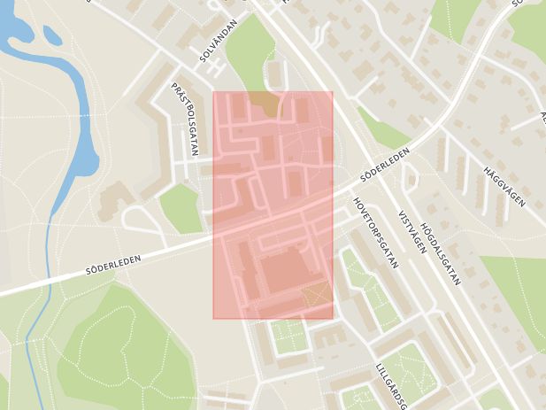 Karta som med röd fyrkant ramar in Berga Centrum, Linghem, Östergötlands län