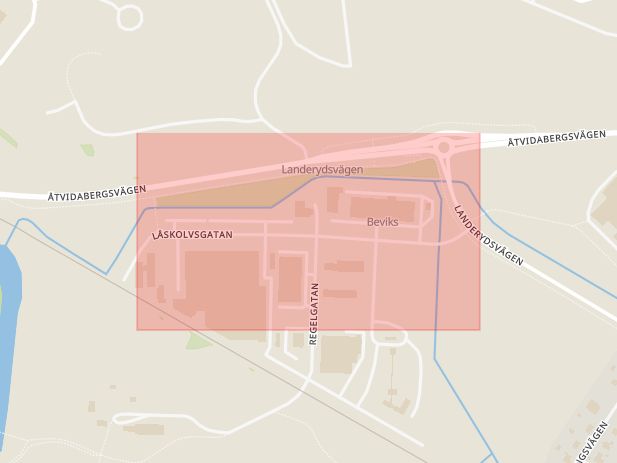 Karta som med röd fyrkant ramar in Låskolvsgatan, Linköping, Östergötlands län